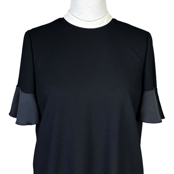 Red Valentino Black Ruffle Short Sleeve White Trim Collar Ruffle Hem Mini Dress - Picture 3 of 13